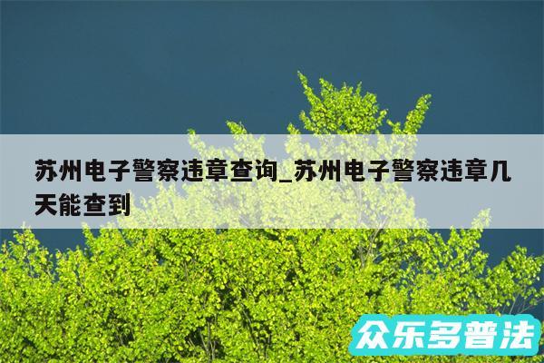 苏州电子警察违章查询_苏州电子警察违章几天能查到