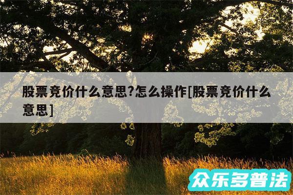 股票竞价什么意思?怎么操作及股票竞价什么意思