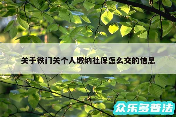 关于铁门关个人缴纳社保怎么交的信息