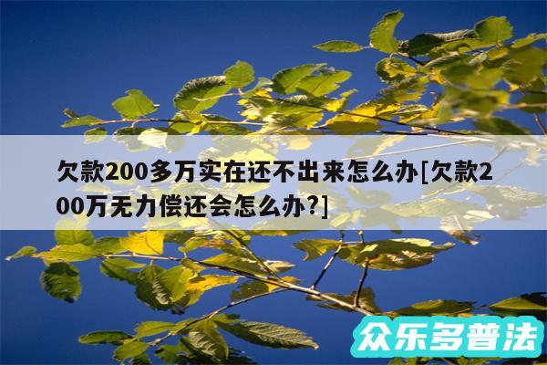 欠款200多万实在还不出来怎么办及欠款200万无力偿还会怎么办?