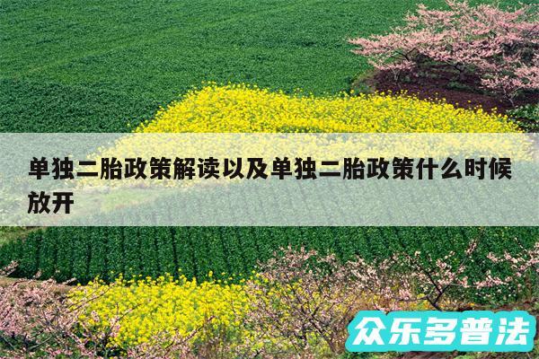 单独二胎政策解读以及单独二胎政策什么时候放开