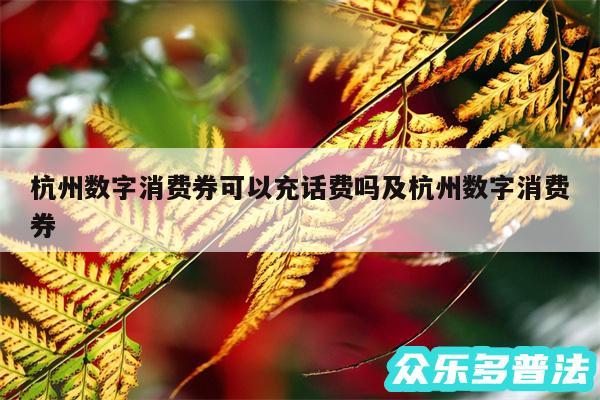 杭州数字消费券可以充话费吗及杭州数字消费券