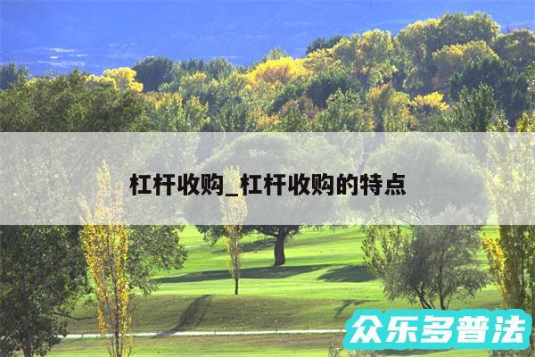 杠杆收购_杠杆收购的特点